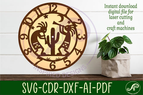 Kokopelli clock wall clock laser cut files SVG APInspireddesigns 