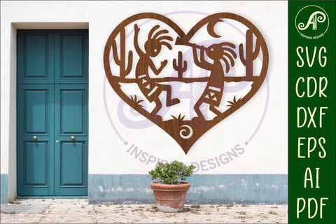 Kokopelli heart wall sign, laser cut SVG APInspireddesigns 