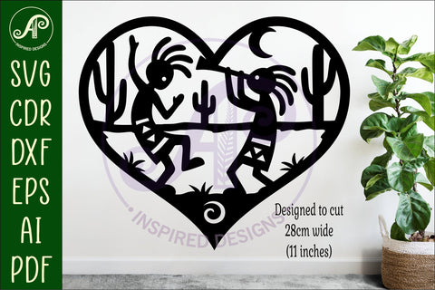 Kokopelli heart wall sign, laser cut SVG APInspireddesigns 