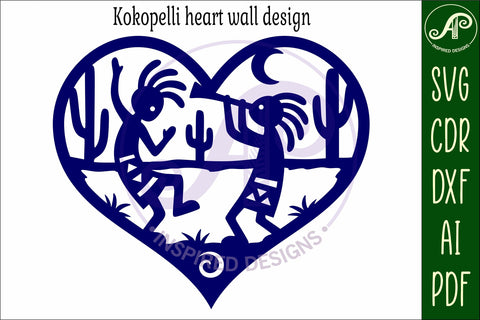 Kokopelli heart wall sign, laser cut SVG APInspireddesigns 