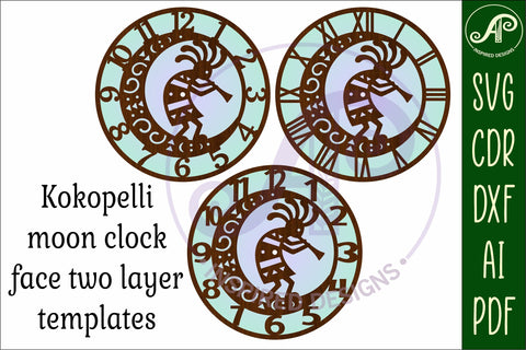 Kokopelli moon clock wall clock laser cut files SVG APInspireddesigns 