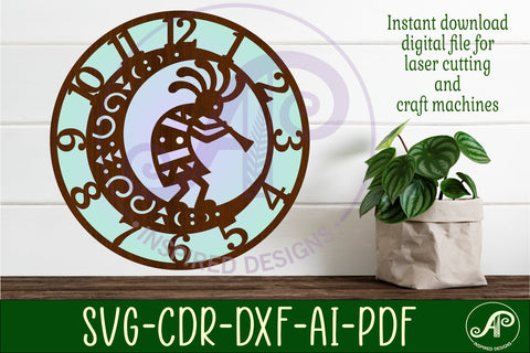 Kokopelli moon clock wall clock laser cut files SVG APInspireddesigns 