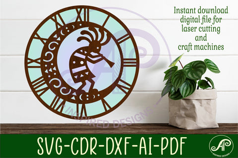 Kokopelli moon clock wall clock laser cut files SVG APInspireddesigns 