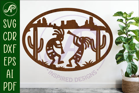 Kokopelli Southwest Wall Art SVG, Western Desert Oval Sign SVG APInspireddesigns 