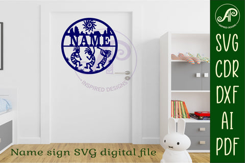 Kokopelli themed name sign svg laser SVG APInspireddesigns 