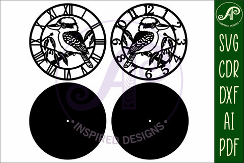 Kookaburra wall clock laser cut template files, SVG file. SVG APInspireddesigns 