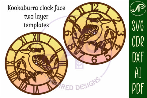 Kookaburra wall clock laser cut template files, SVG file. SVG APInspireddesigns 