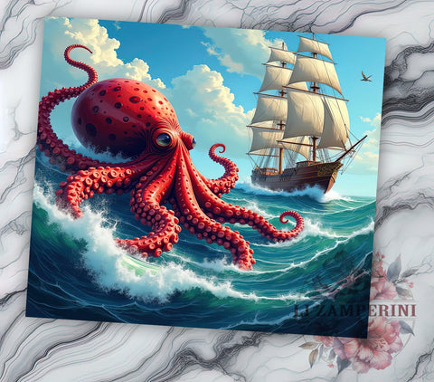 Kraken Tumbler, Sea Monster Design, Nautical Drinkware, 20oz Tumbler, Sublimation Wrap, Ocean Gifts, Mythical Creatures Sublimation Li Zamperini 