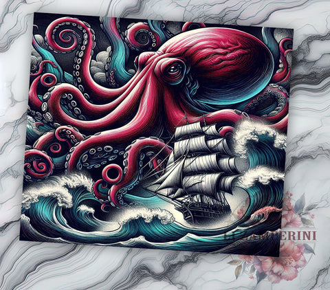 Kraken Tumbler, Sea Monster Design, Nautical Drinkware, 20oz Tumbler, Sublimation Wrap, Ocean Gifts, Mythical Creatures Sublimation Li Zamperini 