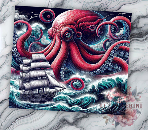 Kraken Tumbler, Sea Monster Design, Nautical Drinkware, 20oz Tumbler, Sublimation Wrap, Ocean Gifts, Mythical Creatures Sublimation Li Zamperini 