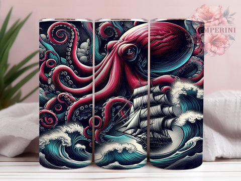 Kraken Tumbler, Sea Monster Design, Nautical Drinkware, 20oz Tumbler, Sublimation Wrap, Ocean Gifts, Mythical Creatures Sublimation Li Zamperini 