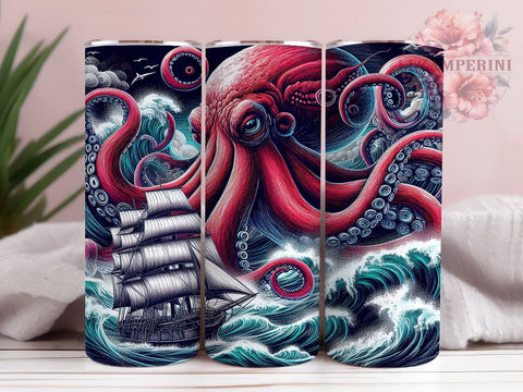 Kraken Tumbler, Sea Monster Design, Nautical Drinkware, 20oz Tumbler, Sublimation Wrap, Ocean Gifts, Mythical Creatures Sublimation Li Zamperini 