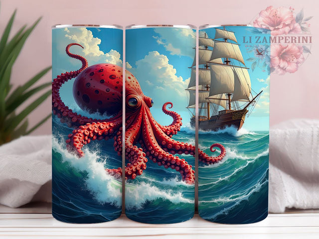 Kraken Tumbler, Sea Monster Design, Nautical Drinkware, 20oz Tumbler, Sublimation Wrap, Ocean Gifts, Mythical Creatures Sublimation Li Zamperini 