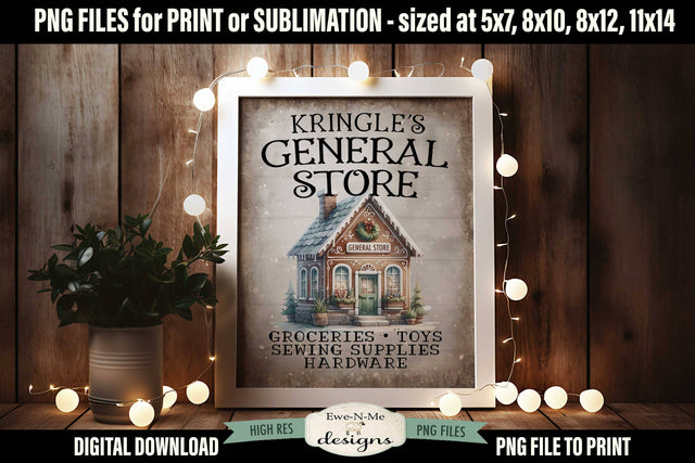 Kringles General Store Sublimation Design | Vintage Sign PNG Sublimation Ewe-N-Me Designs 