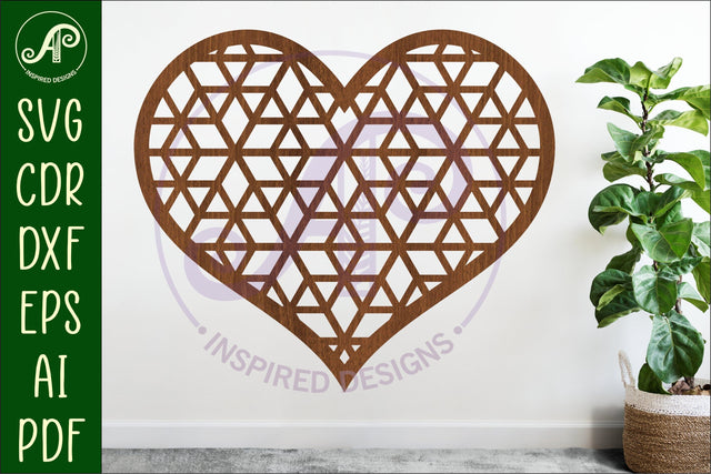 Kumiko pattern wall heart laser cut design 3 SVG APInspireddesigns 