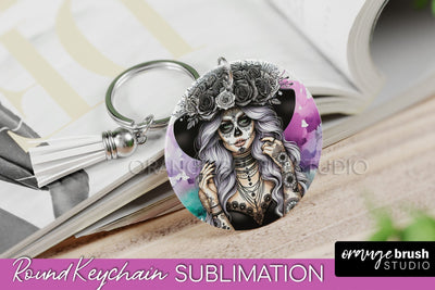 La Catrina Keychain - Halloween Sublimation PNG Sugar Skull Sublimation OrangeBrushStudio 