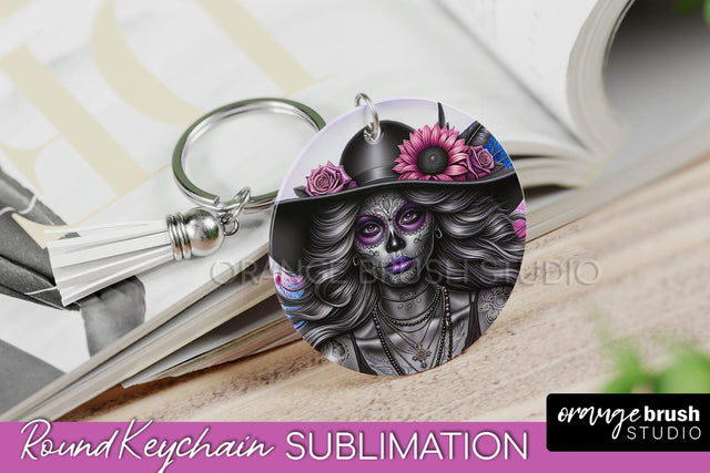 La Catrina Keychain - Halloween Sublimation PNG Sugar Skull Sublimation OrangeBrushStudio 