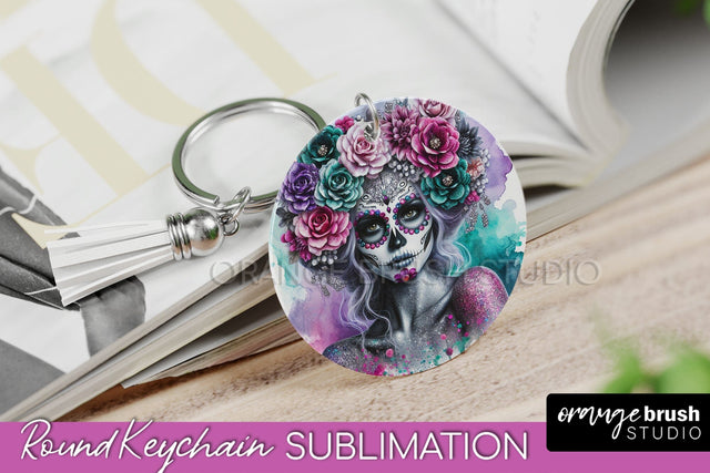 La Catrina Keychain - Halloween Sublimation PNG Sugar Skull Sublimation OrangeBrushStudio 
