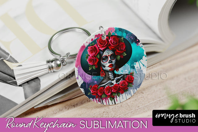 La Catrina Keychain - Halloween Sublimation PNG Sugar Skull Sublimation OrangeBrushStudio 
