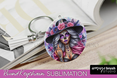 La Catrina Keychain - Halloween Sublimation PNG Sugar Skull Sublimation OrangeBrushStudio 