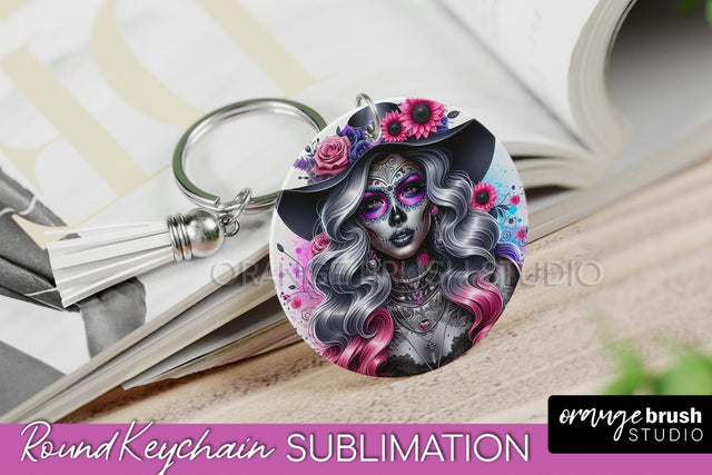 La Catrina Keychain - Halloween Sublimation PNG Sugar Skull Sublimation OrangeBrushStudio 