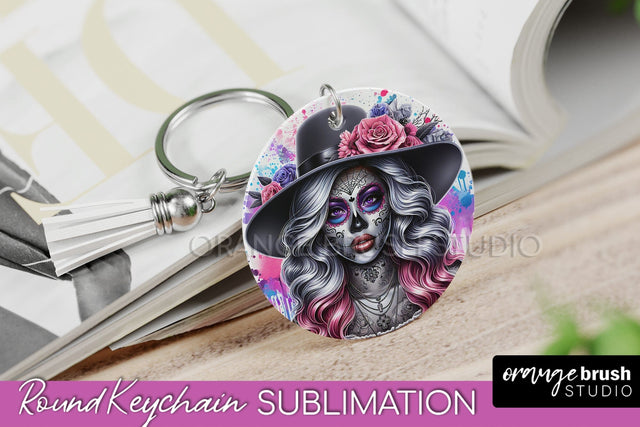 La Catrina Keychain - Halloween Sublimation PNG Sugar Skull Sublimation OrangeBrushStudio 