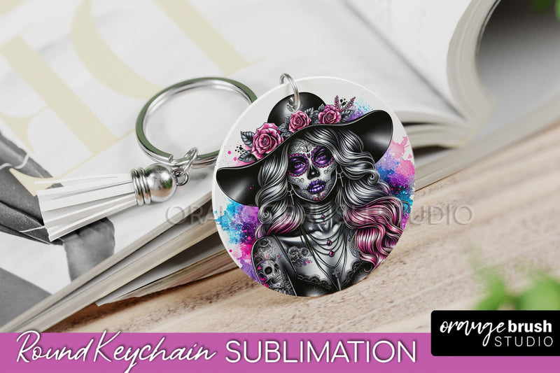 La Catrina Keychain - Halloween Sublimation PNG Sugar Skull Sublimation OrangeBrushStudio 
