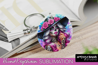 La Catrina Keychain - Halloween Sublimation PNG Sugar Skull Sublimation OrangeBrushStudio 