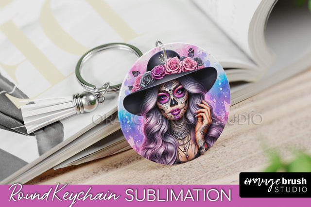 La Catrina Keychain - Halloween Sublimation PNG Sugar Skull Sublimation OrangeBrushStudio 