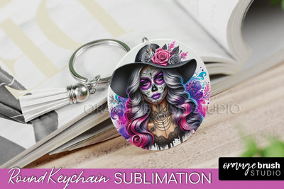 La Catrina Keychain - Halloween Sublimation PNG Sugar Skull Sublimation OrangeBrushStudio 