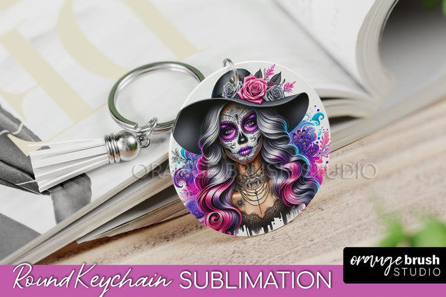 La Catrina Keychain - Halloween Sublimation PNG Sugar Skull Sublimation OrangeBrushStudio 