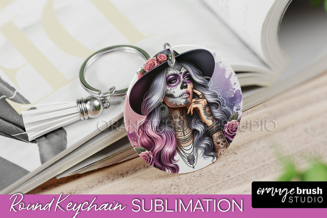 La Catrina Keychain - Halloween Sublimation PNG Sugar Skull Sublimation OrangeBrushStudio 