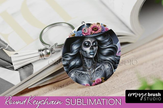 La Catrina Keychain - Halloween Sublimation PNG Sugar Skull Sublimation OrangeBrushStudio 