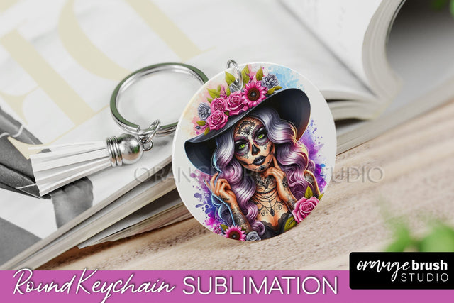 La Catrina Keychain - Halloween Sublimation PNG Sugar Skull Sublimation OrangeBrushStudio 