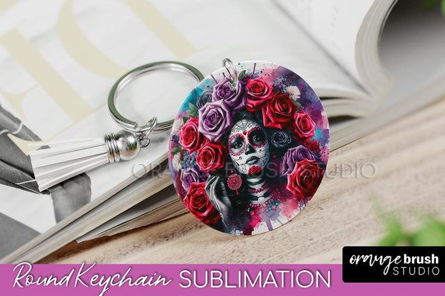 La Catrina Keychain - Halloween Sublimation PNG Sugar Skull Sublimation OrangeBrushStudio 