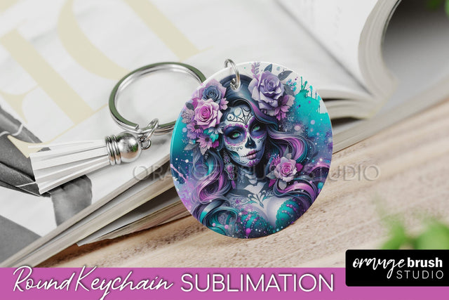 La Catrina Keychain - Halloween Sublimation PNG Sugar Skull Sublimation OrangeBrushStudio 