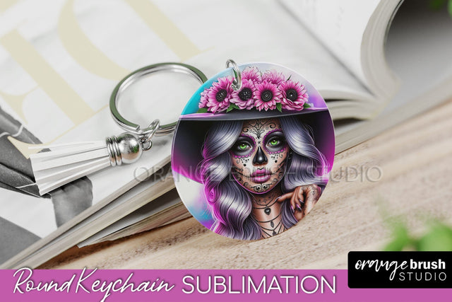 La Catrina Keychain - Halloween Sublimation PNG Sugar Skull Sublimation OrangeBrushStudio 