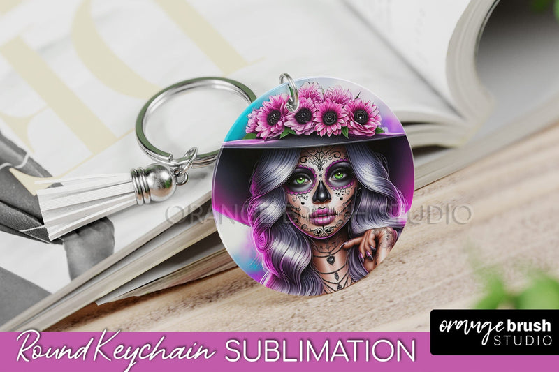 La Catrina Keychain - Halloween Sublimation PNG Sugar Skull Sublimation OrangeBrushStudio 