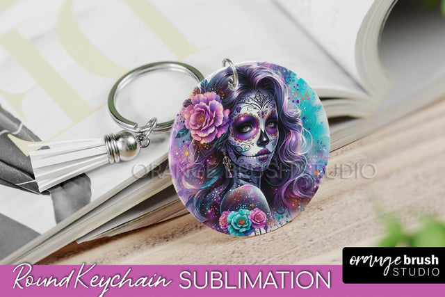 La Catrina Keychain - Halloween Sublimation PNG Sugar Skull Sublimation OrangeBrushStudio 