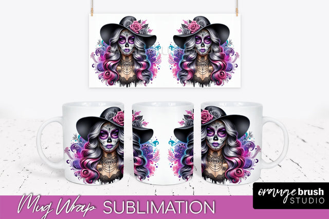 La Catrina Mug Wrap - Halloween Day of the Dead Mug PNG Sublimation OrangeBrushStudio 