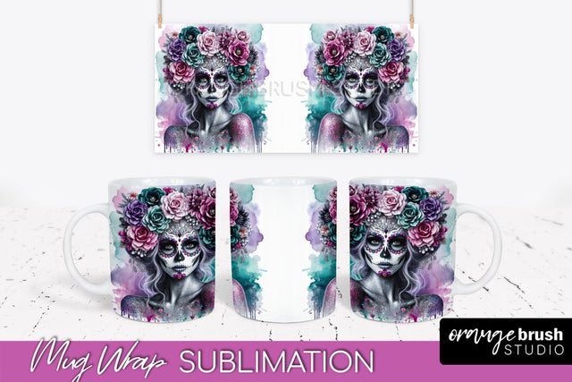 La Catrina Mug Wrap - Halloween Day of the Dead Mug PNG Sublimation OrangeBrushStudio 