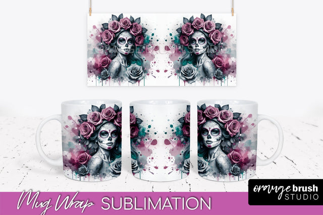 La Catrina Mug Wrap - Halloween Day of the Dead Mug PNG Sublimation OrangeBrushStudio 
