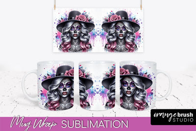 La Catrina Mug Wrap - Halloween Day of the Dead Mug PNG Sublimation OrangeBrushStudio 