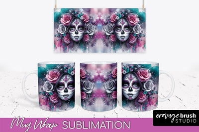 La Catrina Mug Wrap - Halloween Day of the Dead Mug PNG Sublimation OrangeBrushStudio 