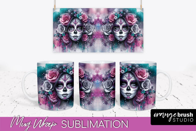 La Catrina Mug Wrap - Halloween Day of the Dead Mug PNG Sublimation OrangeBrushStudio 