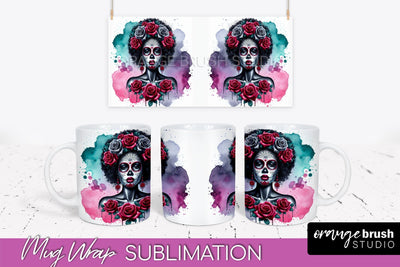 La Catrina Mug Wrap - Halloween Day of the Dead Mug PNG Sublimation OrangeBrushStudio 
