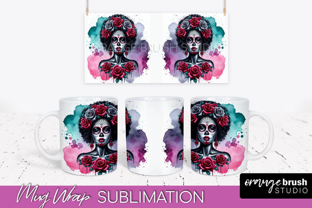 La Catrina Mug Wrap - Halloween Day of the Dead Mug PNG Sublimation OrangeBrushStudio 