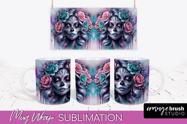 La Catrina Mug Wrap - Halloween Day of the Dead Mug PNG Sublimation OrangeBrushStudio 
