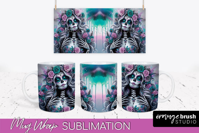 La Catrina Mug Wrap - Halloween Day of the Dead Mug PNG Sublimation OrangeBrushStudio 