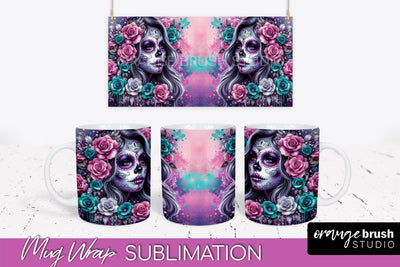 La Catrina Mug Wrap - Halloween Day of the Dead Mug PNG Sublimation OrangeBrushStudio 